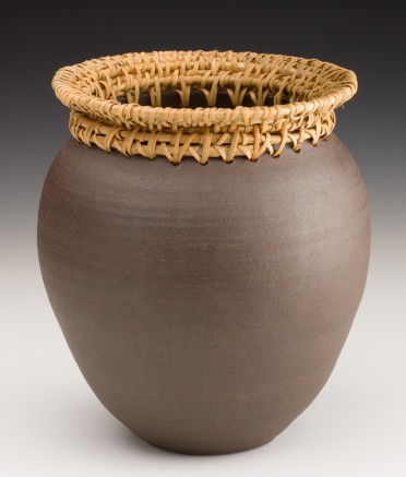 Large Black Mountain Vase with Rattan